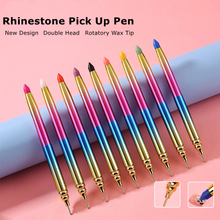 Double Head Rotatory Wax Tip Nail Rhinestone Pick Up Pen Tool