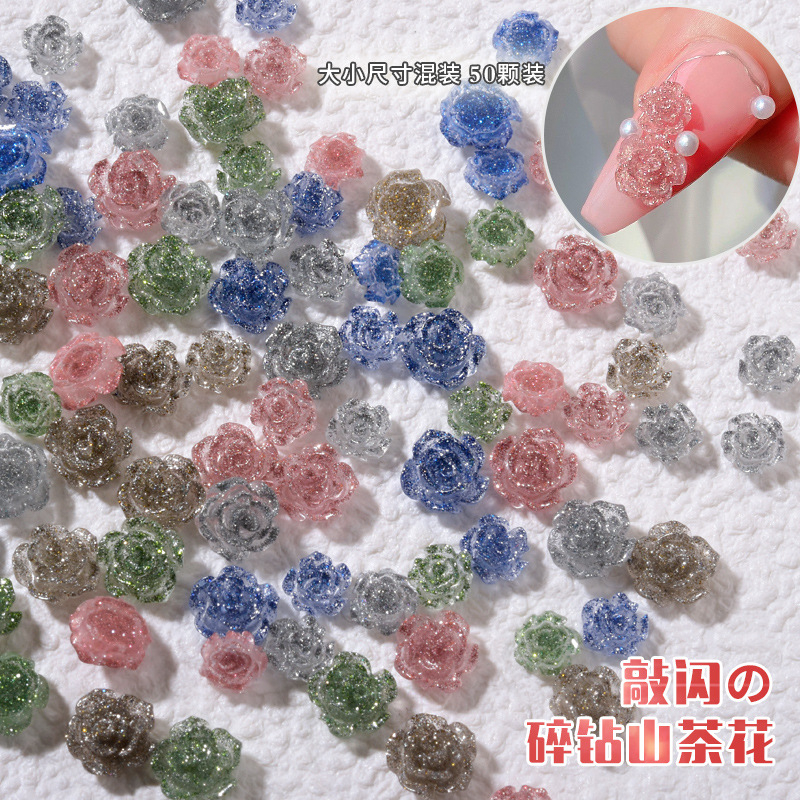 New Shiny Resin Mixed Size Camellia Nail Diy Decoration