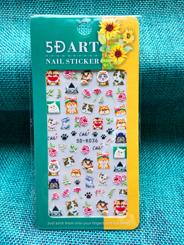 5D Embossed Animal Cat Nail Sticker