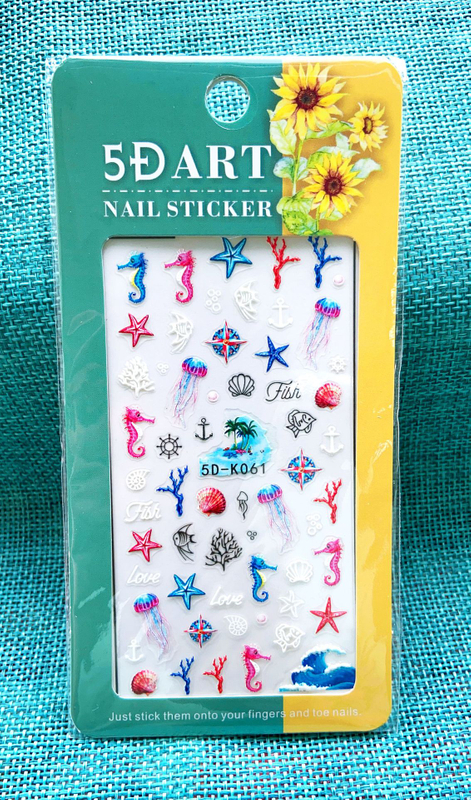 5D Embossed Summer Seashell Seahorse Nail Sticker