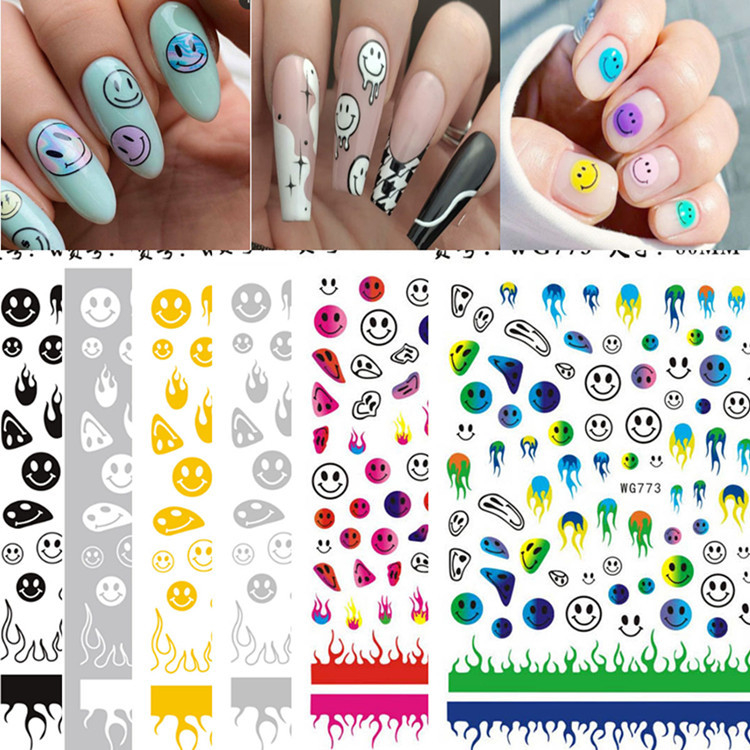 WG772-774 Flame Smile Face 3D Nail Sticker