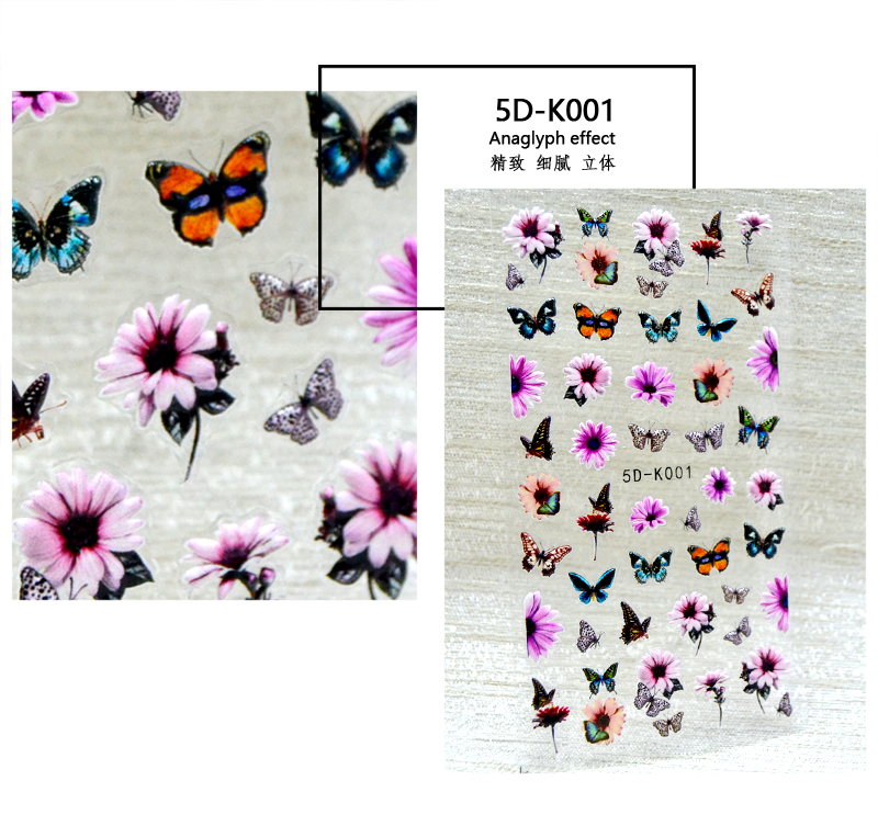 5D Embossed Butterfly Flowder Nail sticker