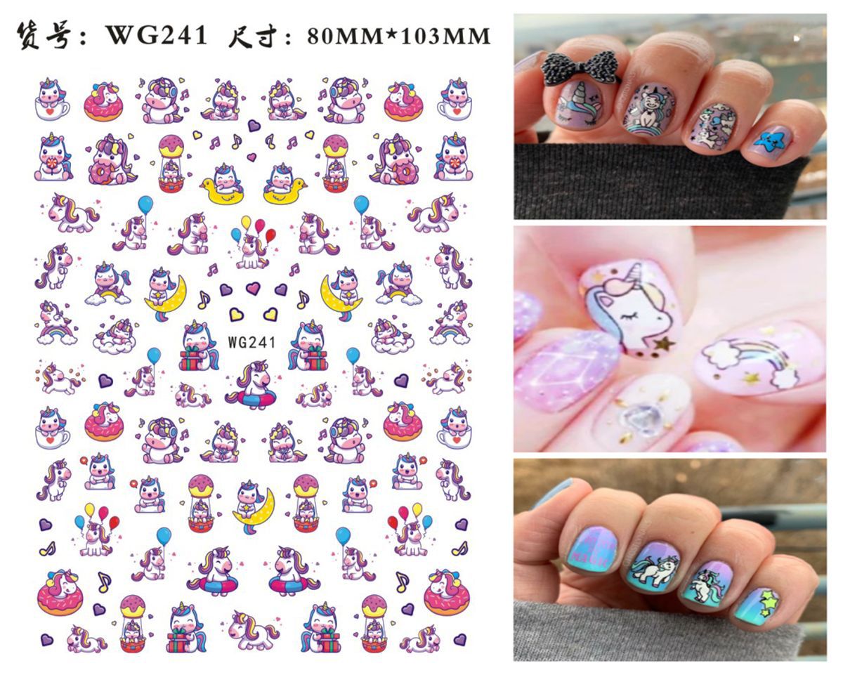 WG241-251 Ultha-thin Unicorn Adhesive Nail 3D Sticker