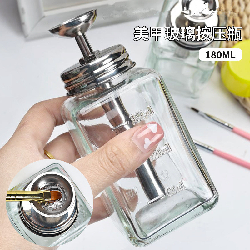 180ml Alcohol Acetone Nail Polish Remover Liquid Glass Dispenser Pump Bottle