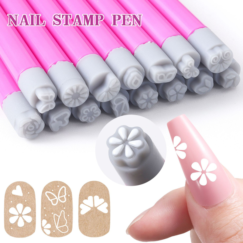 6 Pcs Nail Art Stamp Pen Set Silicone Nail Stamp Pen
