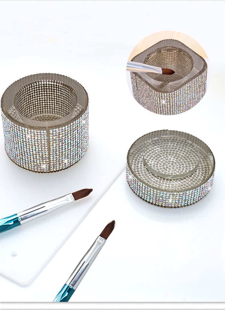 Full Diamond Nail Glass Bottle for Pen Washing Liquid Jewelry Storage Cup