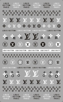 LV Black & white color Brand Logo 3D Nail Art Sticker