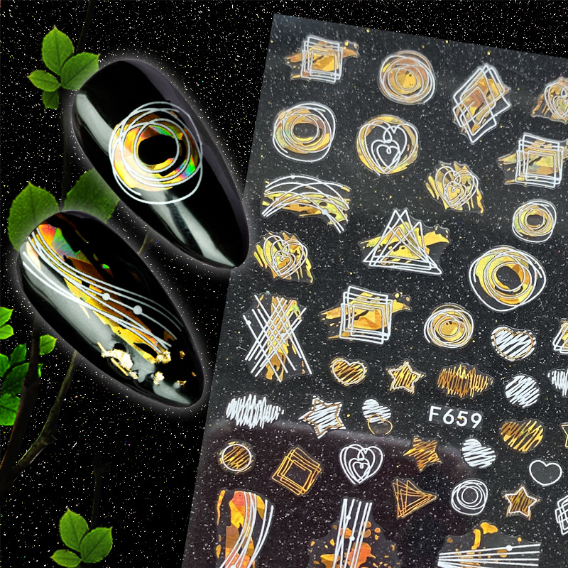F654-F661 Gold And White Color Summer 3D Nail Sticker 