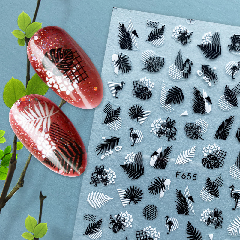 F654-F661 white And black Color Summer 3D Nail Sticker 