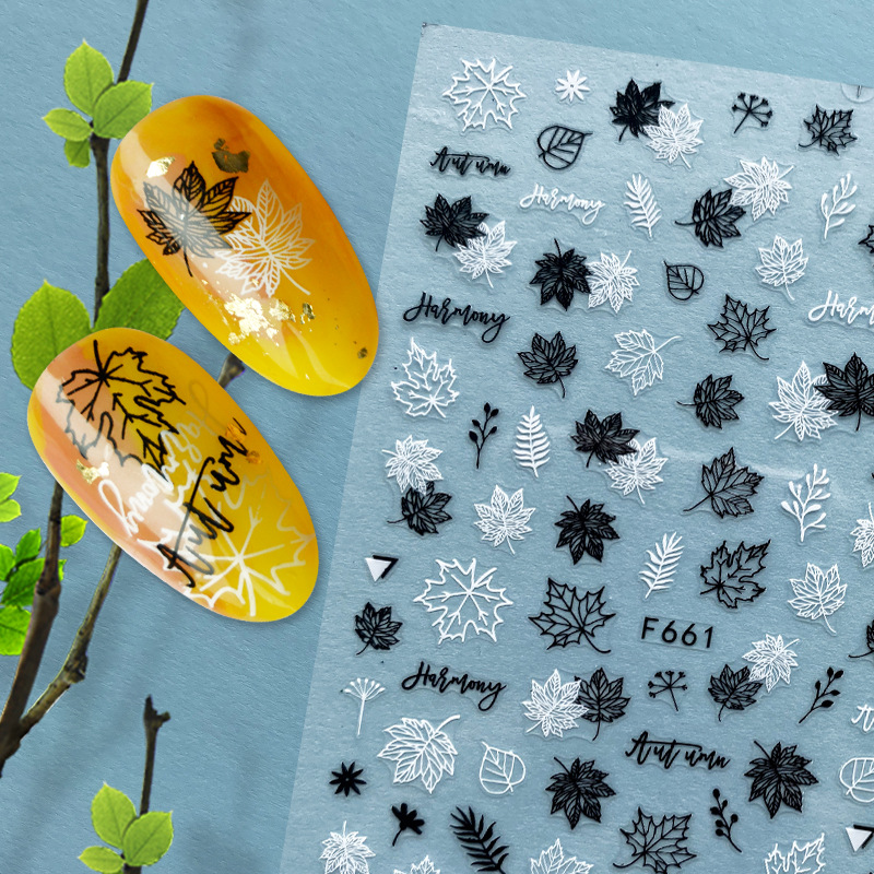 F654-F661 white And black Color Summer 3D Nail Sticker 