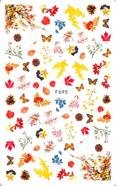 F695 Maple Leaf Pinecone Butterfly Self-adhesive Nail Art Sticker