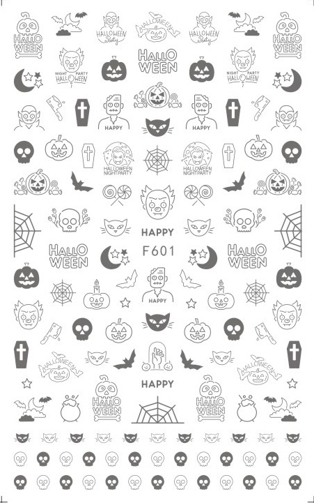 F601 The Hallowmas 3D Self Adhesive Nail Art Sticker Gold Silver 2 Colors Available
