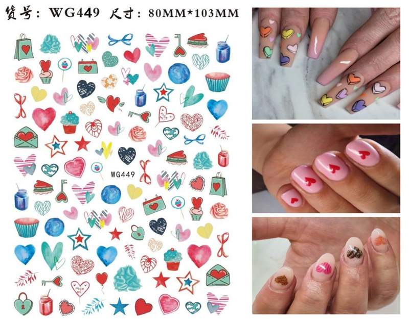 WG449-461 Heart Design Adhesive Nail Sticker