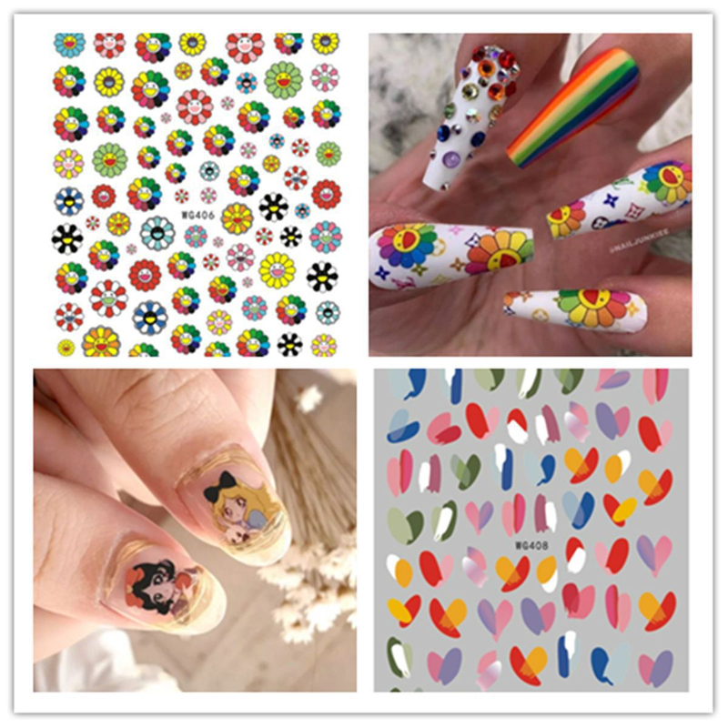 WG404-408 Cartoon Flower Adhesive Nail Sticker