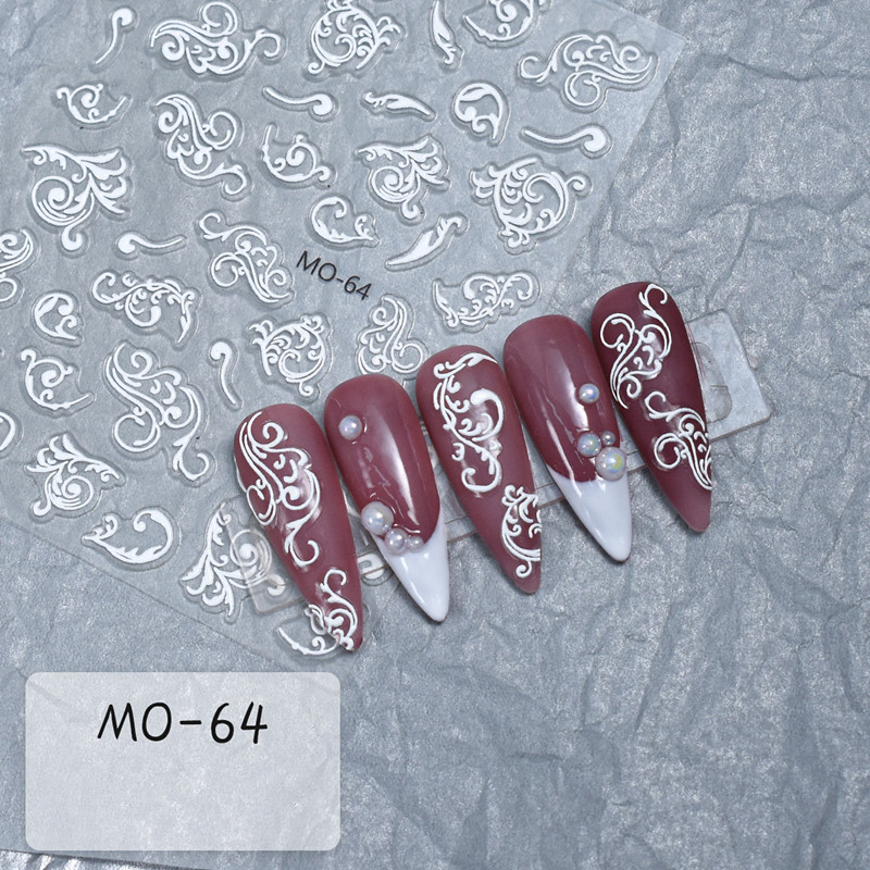 White Embossed Vintage Totem Adhesive Nail Stickers