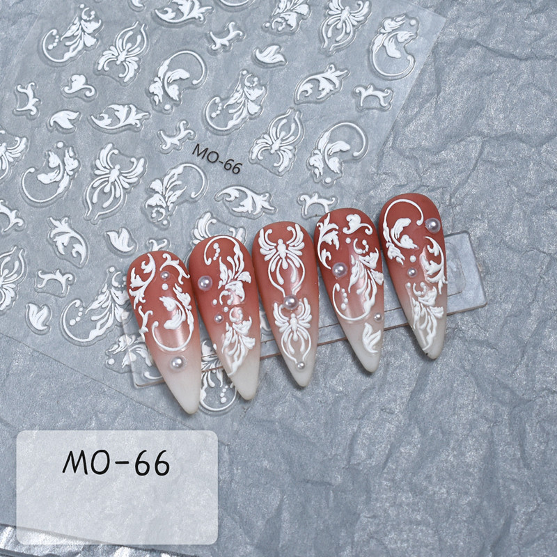 White Embossed Vintage Totem Adhesive Nail Stickers
