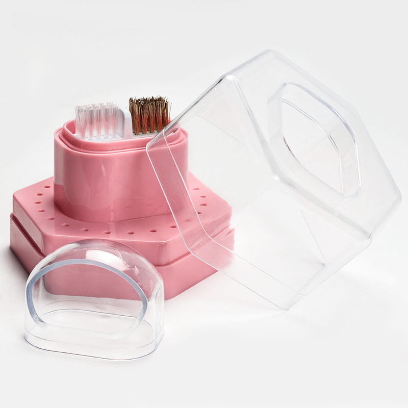 24 holes Multifunctional Nail Drill Bit Storage Box Nail Drill bit Cleaning Tool