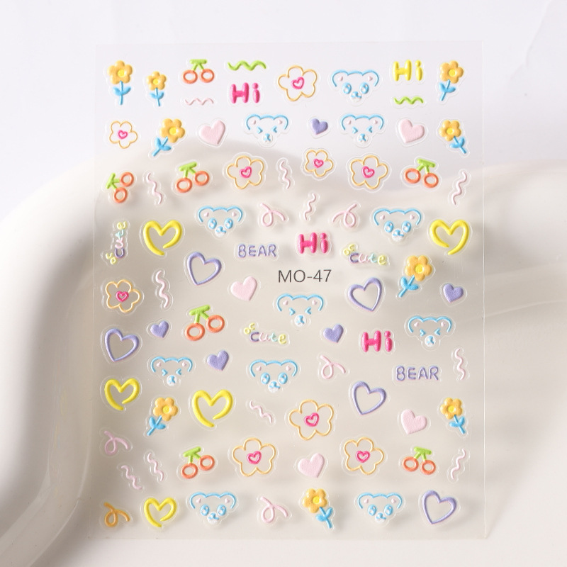 Candy Color Heart Embossed Nail Sticker