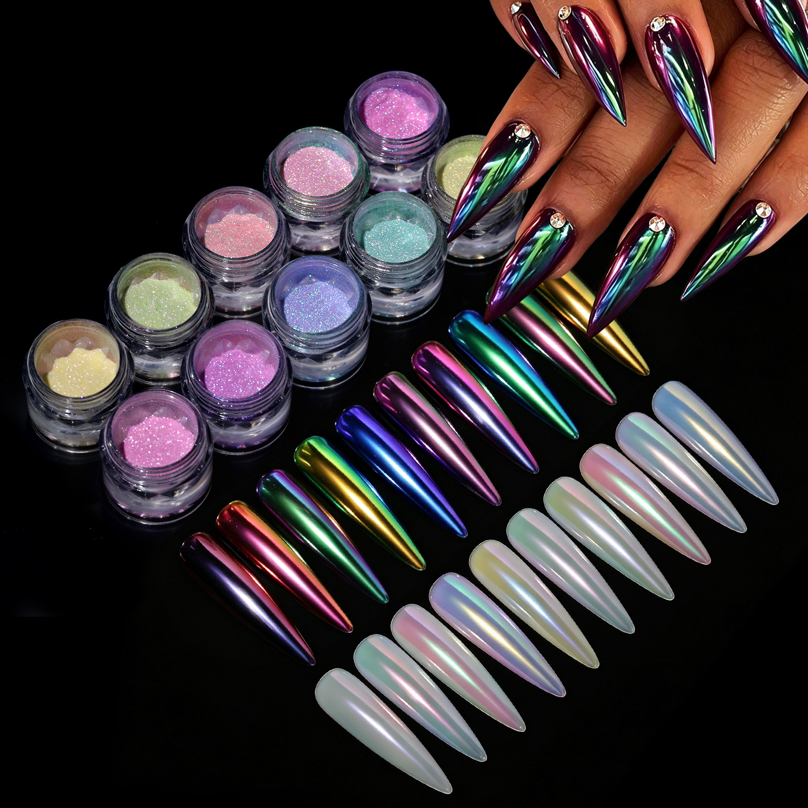 New Macaron Chameleon Aurora Colorful Neon Powder Fairy Nails Powder