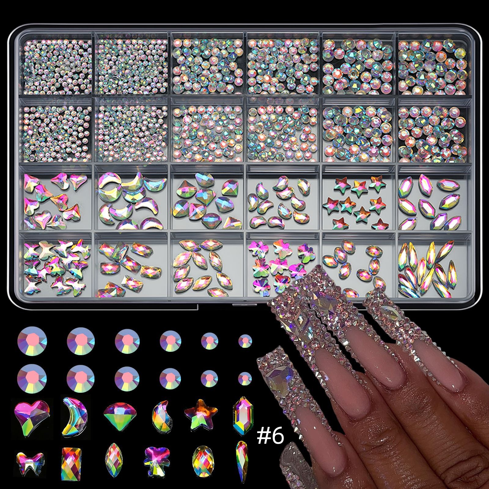 24 Grid Flatback Mixed Nail Rhinestone Nail Jewelry