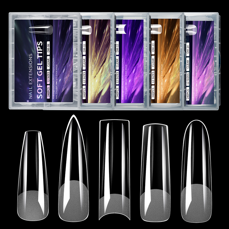 240pcs/box Semi-Frosted Extra Long XXL Nail Soft Gel Tips