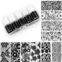 Lace Nail Transfer Foils Set 10 Rolls/Box White Black Nail Sticker Paper DIY Manicure Tool Nail Decoration