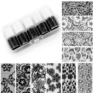 Lace Nail Transfer Foils Set 10 Rolls/Box White Black Nail Sticker Paper DIY Manicure Tool Nail Decoration