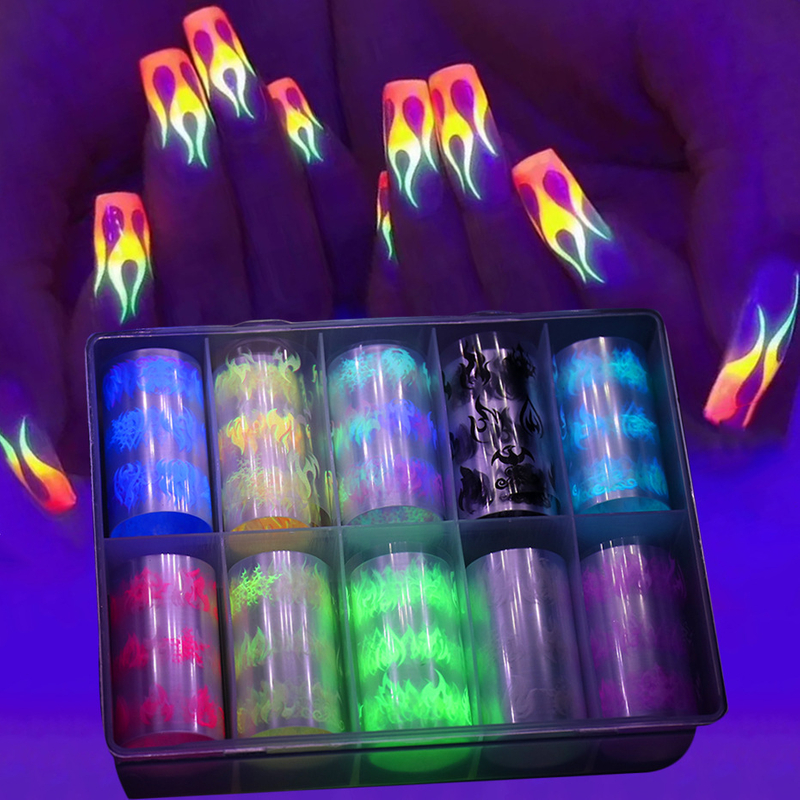2021 New Fluorescent Flame Design Nail Transfer foil Sticker