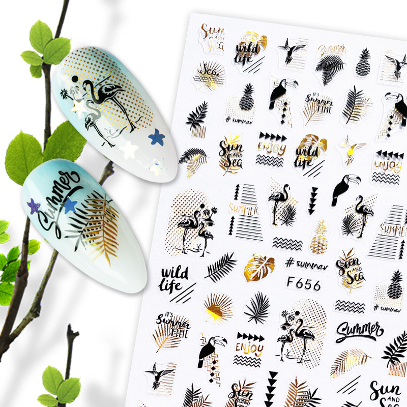F654-F661 Gold And Black Color Summer 3D Nail Sticker 