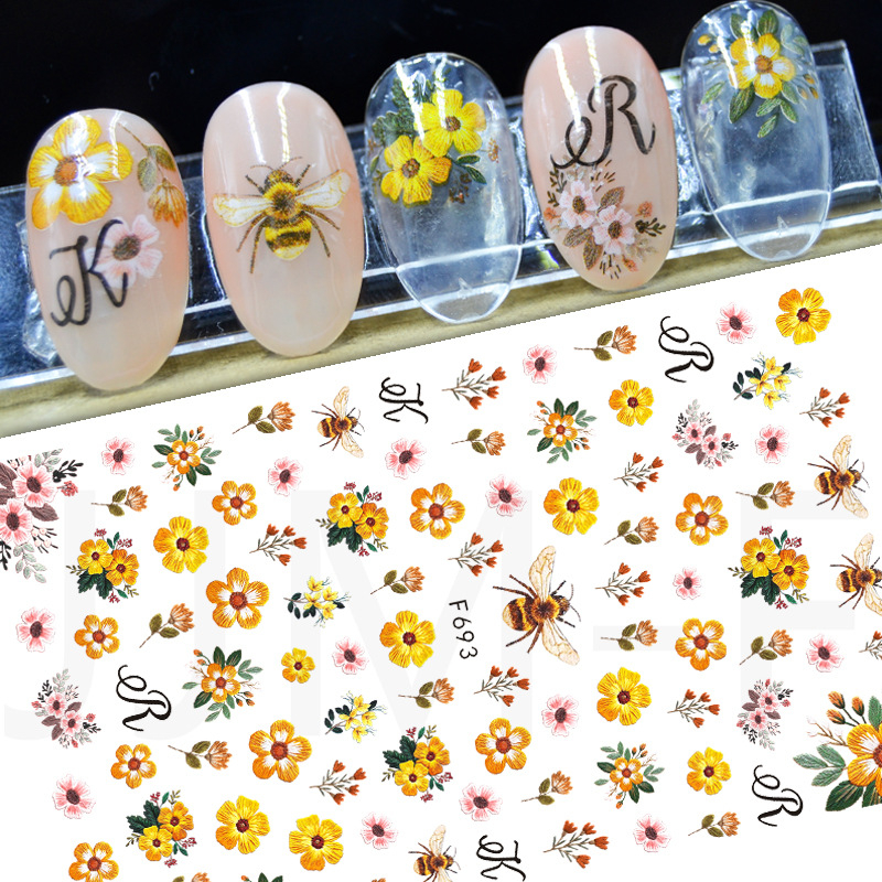 F693 Bee and Flower Self-adhesive Nail Art Sticker