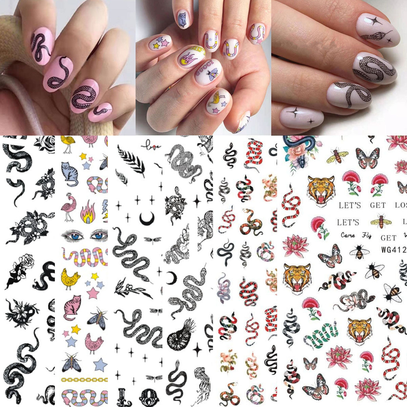 WG600-607 Skeleton Snake Pattern Nail Sticker