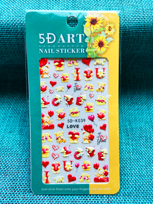 5D Embossed Bear Love Heart Nail Sticker