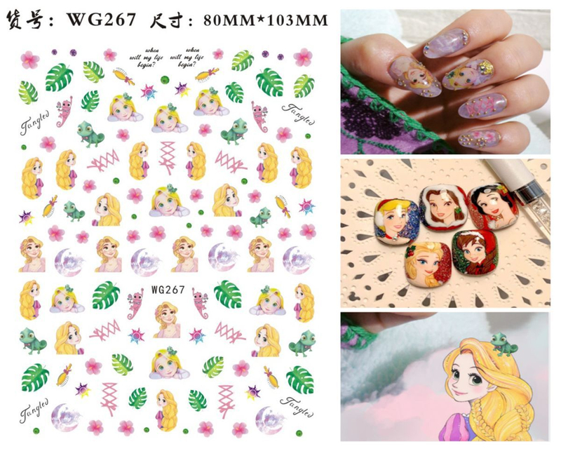 WG266-281 Ultha-thin Barbie Princess Adhesive Nail 3D Sticker Cartoon Nail Sticker