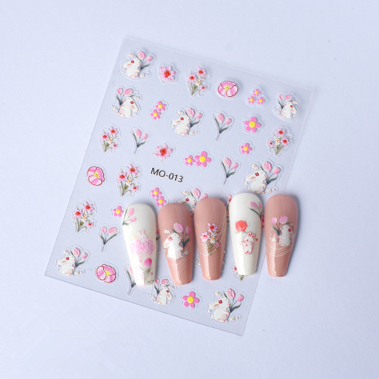 Cute Rabbit and Flower Nail Sticker