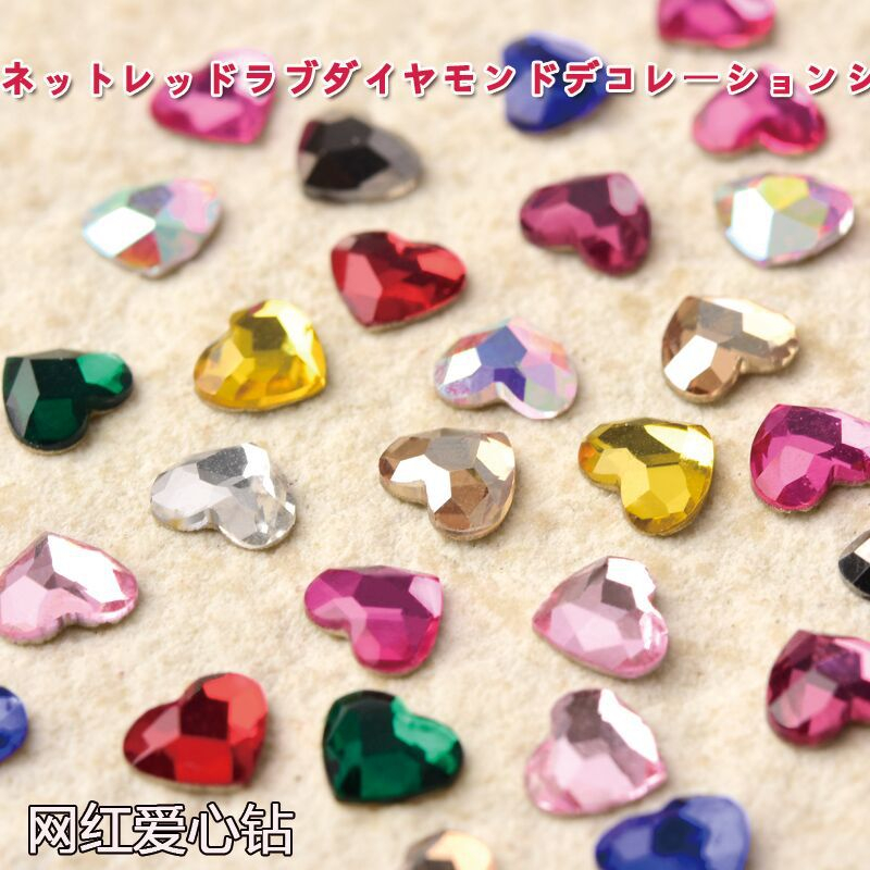 50pcs/pack Mixed Color Nail accessory Heart Shape Nail Charms Rhinestone