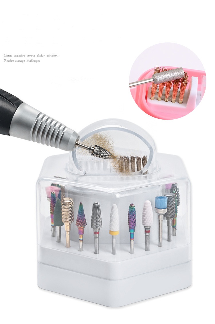 24 holes Multifunctional Nail Drill Bit Storage Box Nail Drill bit Cleaning Tool