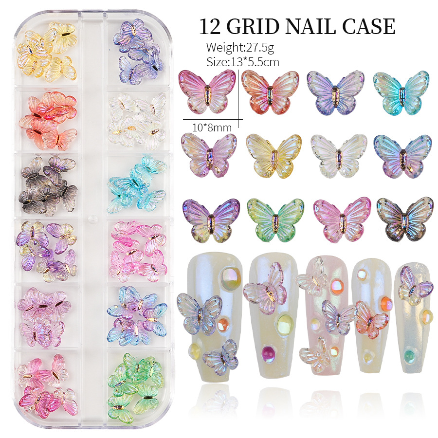12Grids Aurora Mini Butterfly Nail Art Charms Nail Decoration