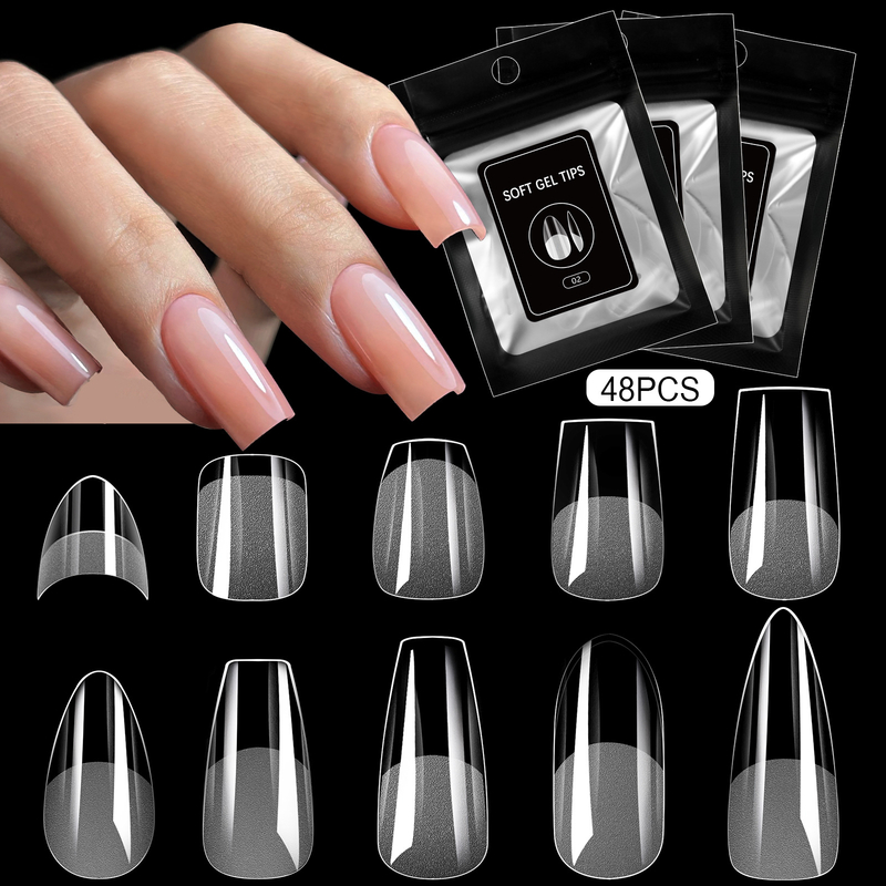48pcs Ultra-thin No Trace Semi-matte Artificial Nail Tips 12 Size Full And Half Cover for Nail Art Tool