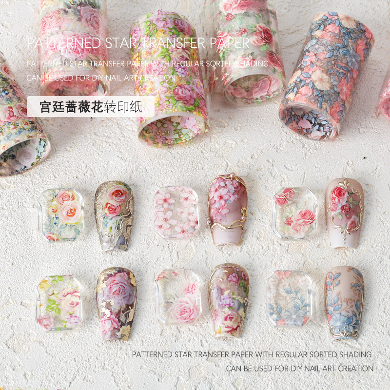 Flower Nail Foils for Transfer Paper Floral Stickers Colorful Nail Wraps Tulip Purple Nail Decoration