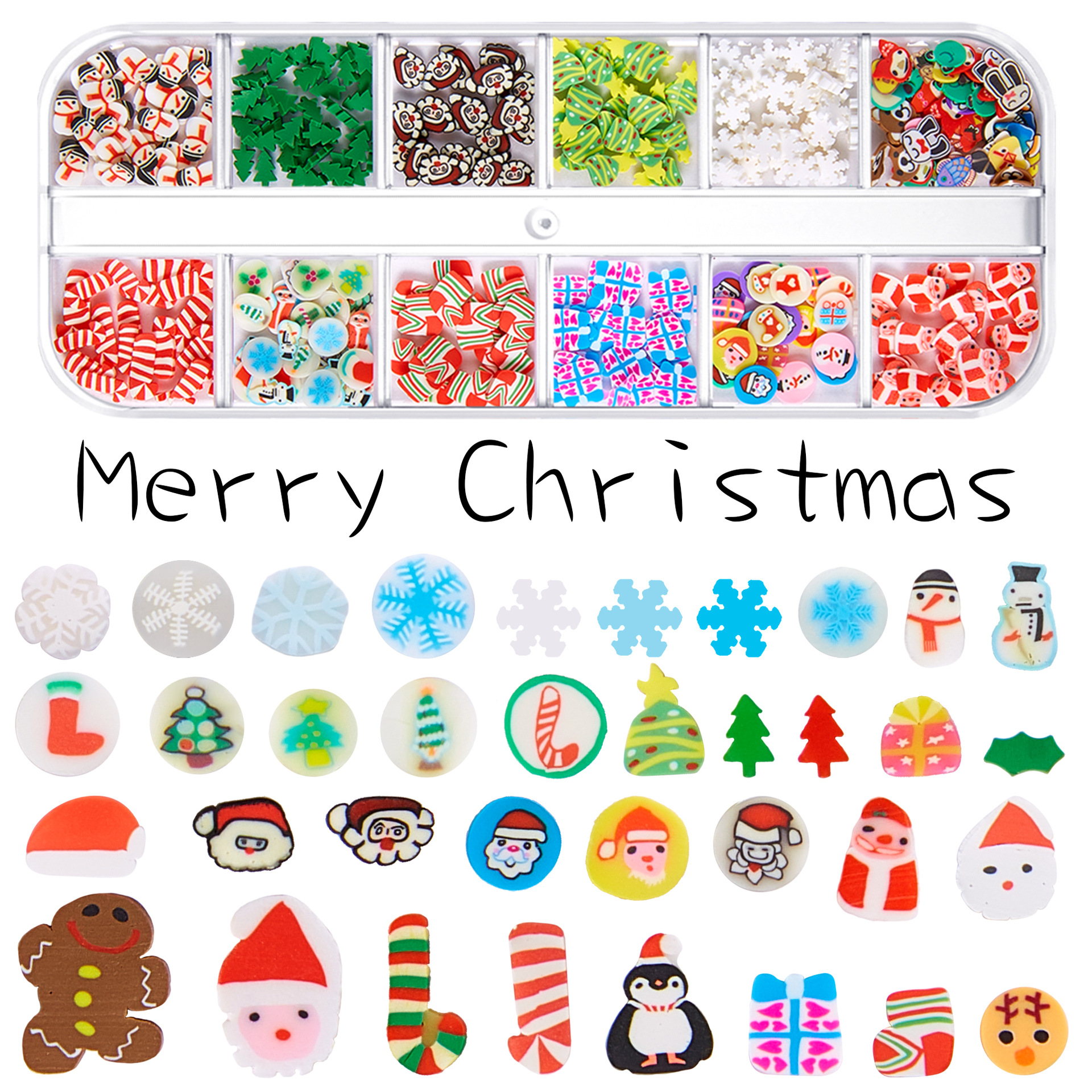 12 Grid/box Christmas Mixed Polymer Clay Nail DIY Decoration