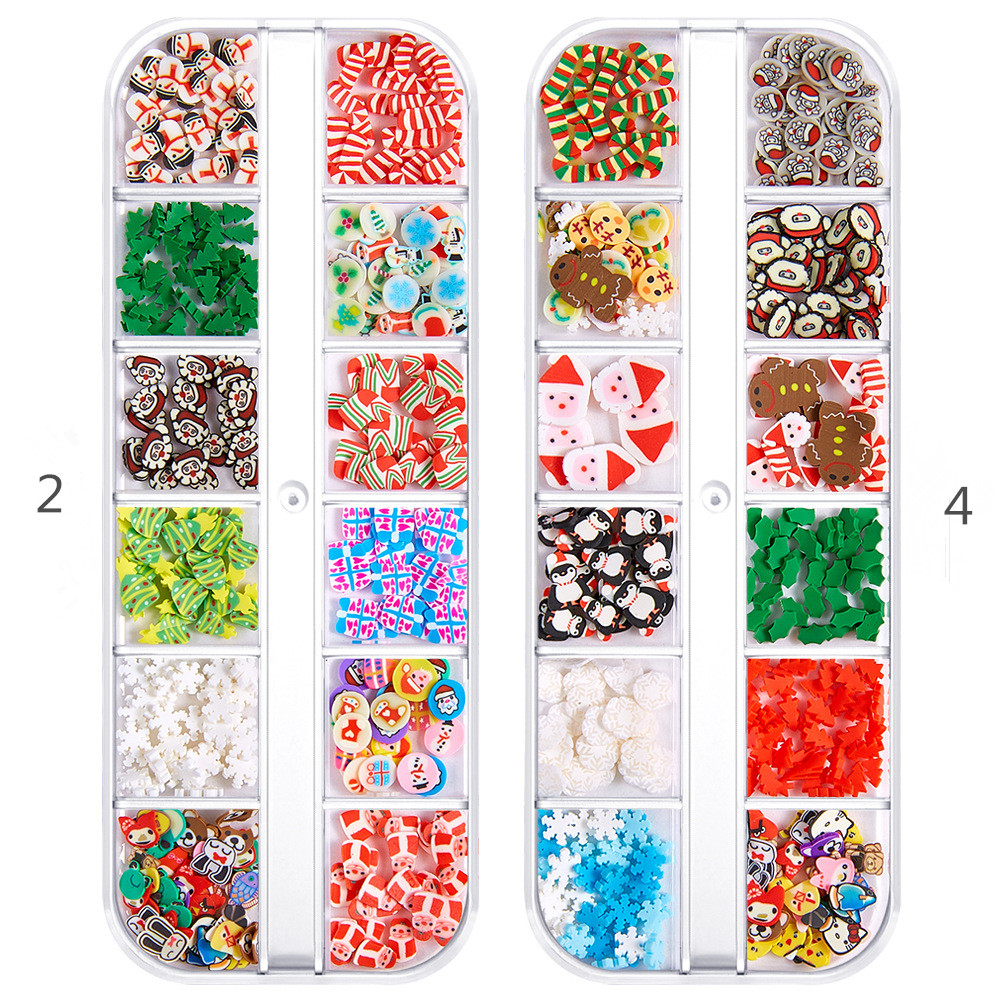 12 Grid/box Christmas Mixed Polymer Clay Nail DIY Decoration