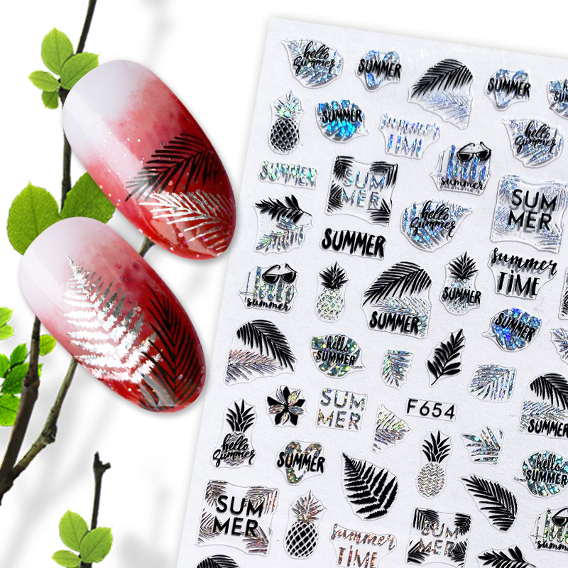 F654-F661 Silver And Black Color Summer 3D Nail Sticker 