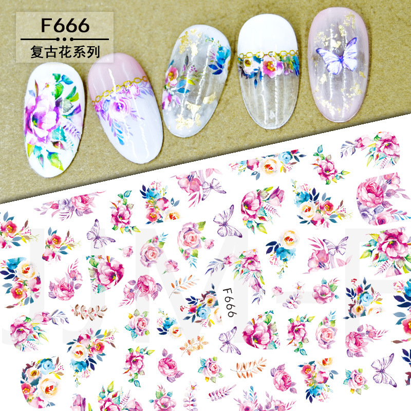 F666 Flower Gardon Butterfly Self-adhesive Nail Art Sticker