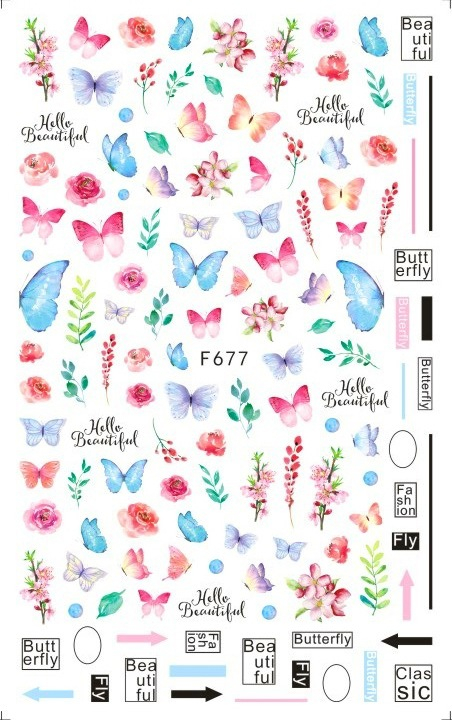 F677 Rose Flower Gardon Butterfly Self-adhesive Nail Art Sticker