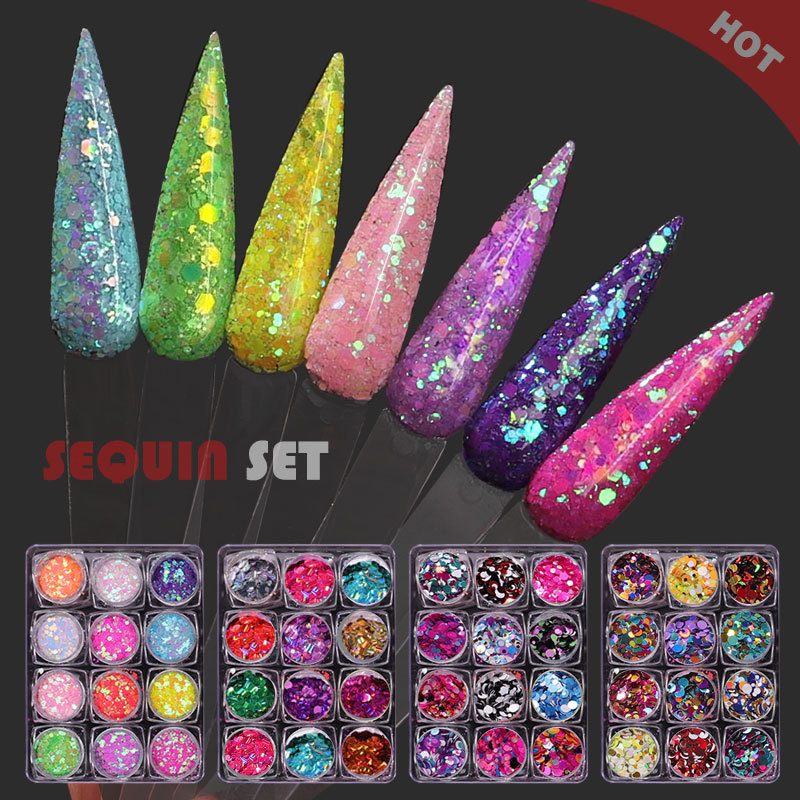 12pcs/set Nail Glitter Sparkling Nail Sequin Set