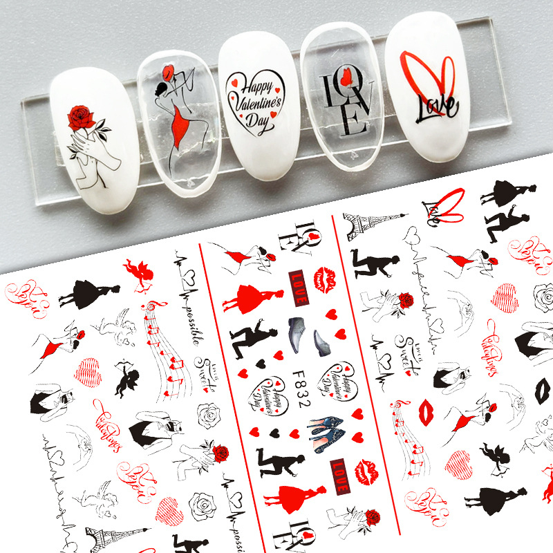 F832 DIY Design 3D Self Adhesive Love Valentine's Day Nail Art Sticker