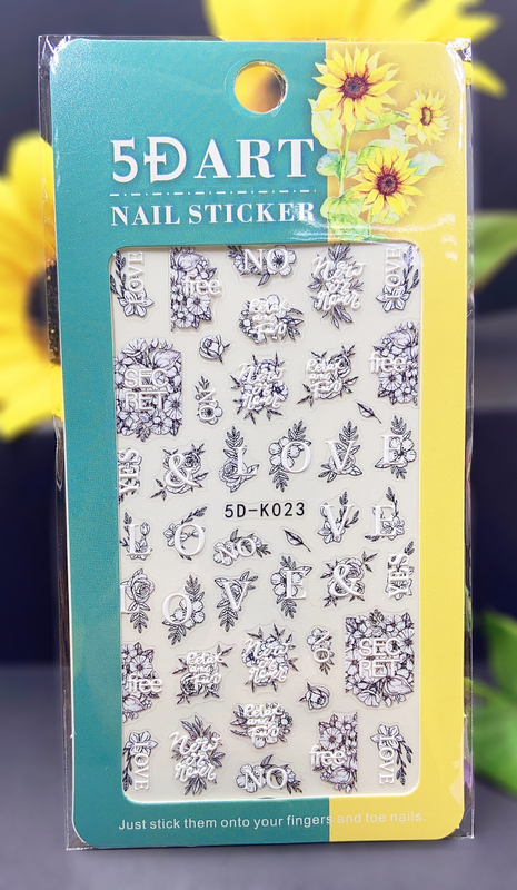 5D Embossed Flower Words Poster Nail sticker