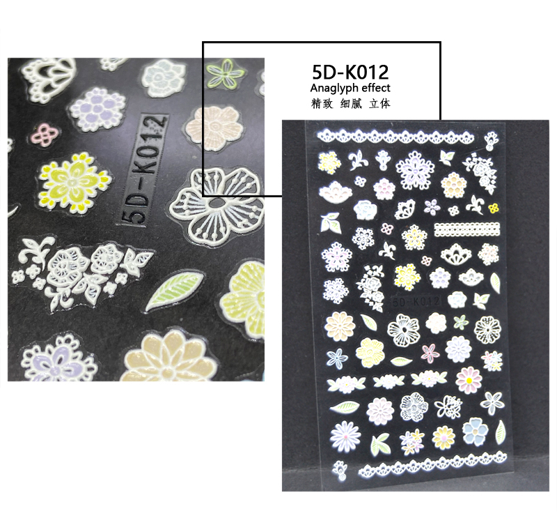 5D Embossed Spring Summer Flower Nail sticker