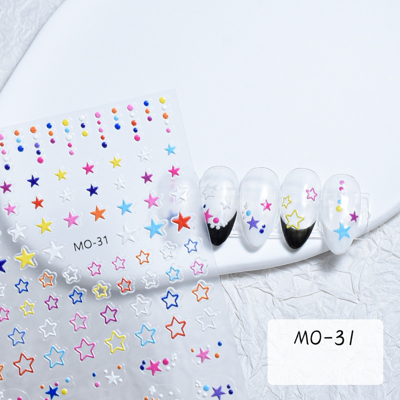 Embossed Macarone Color Star Heart Nail Sticker Nail DIY Decoration