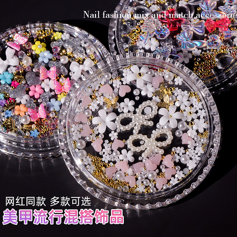 Bow Heart Flowers 3D Nail Art Decoration